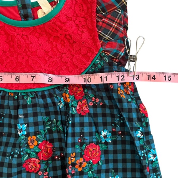 Girls New Matilda Jane Size 6 Vibrant Red Checkered Pattern Floral Design Tunic - Picture 10 of 12